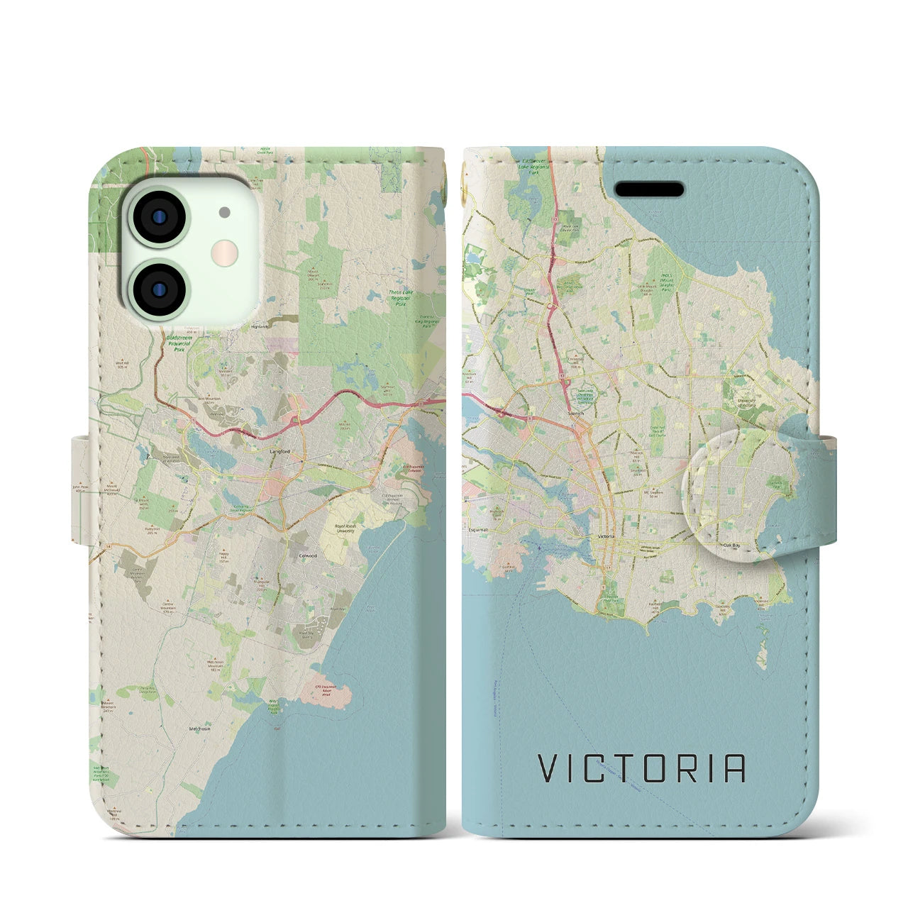 【ビクトリア(カナダ)】地図柄iPhoneケース(手帳タイプ)ナチュラル・iPhone 12 mini 用