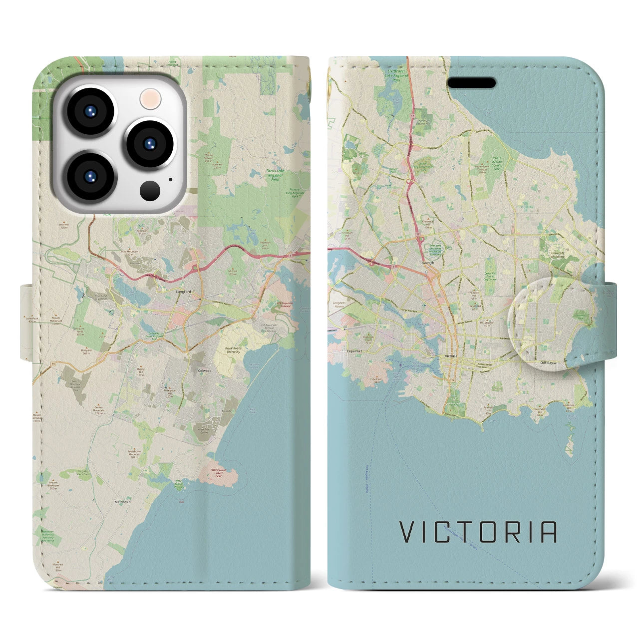 【ビクトリア(カナダ)】地図柄iPhoneケース(手帳タイプ)ナチュラル・iPhone 13 Pro 用