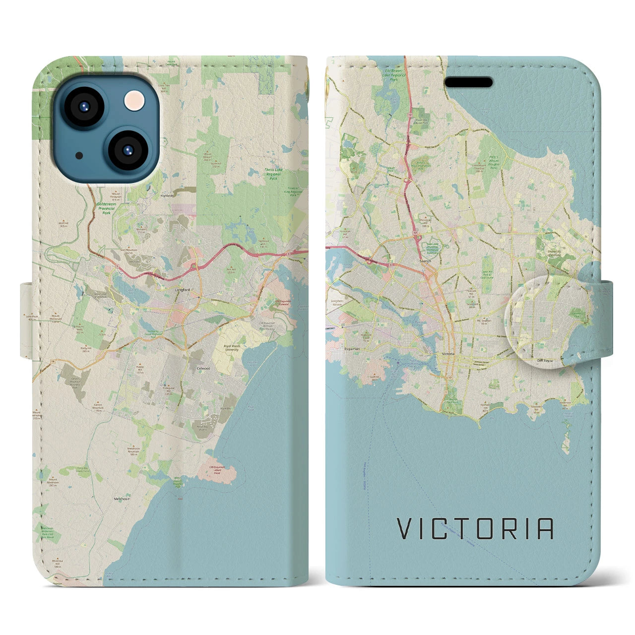 【ビクトリア(カナダ)】地図柄iPhoneケース(手帳タイプ)ナチュラル・iPhone 13 用