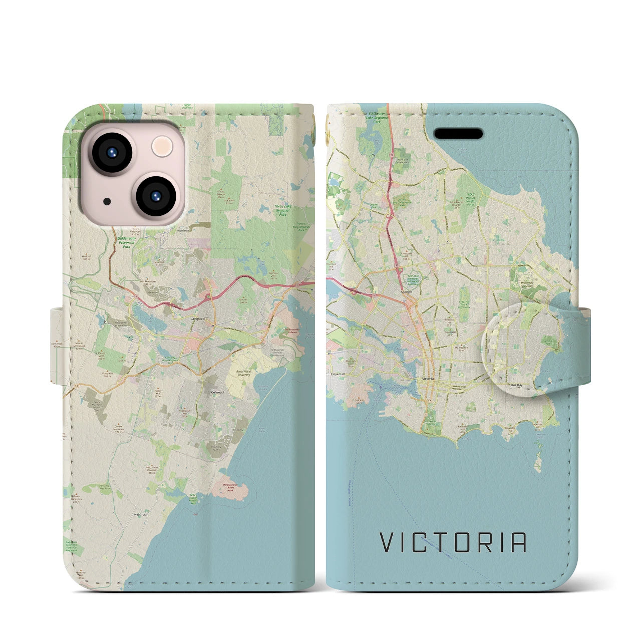 【ビクトリア(カナダ)】地図柄iPhoneケース(手帳タイプ)ナチュラル・iPhone 13 mini 用