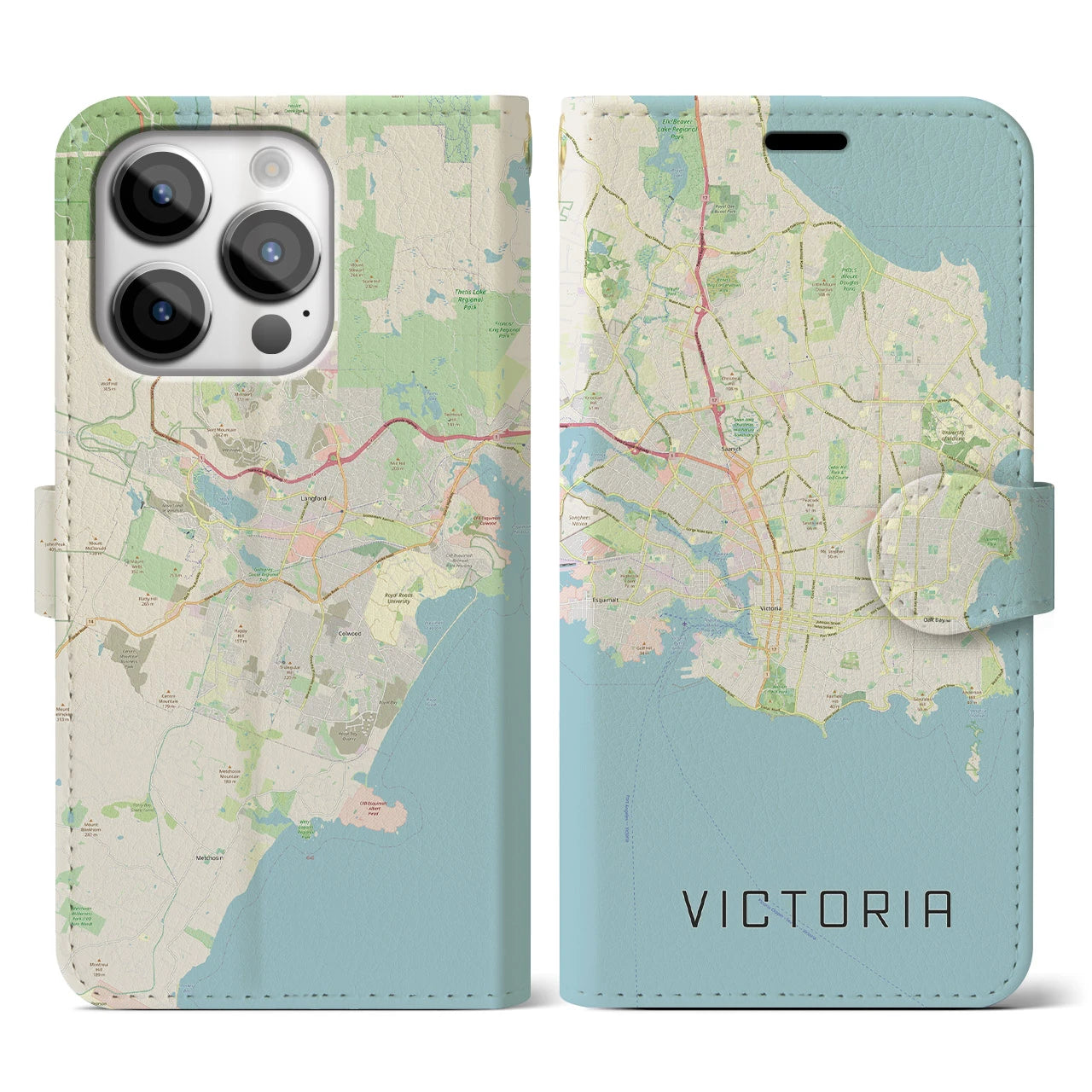 【ビクトリア(カナダ)】地図柄iPhoneケース(手帳タイプ)ナチュラル・iPhone 14 Pro 用