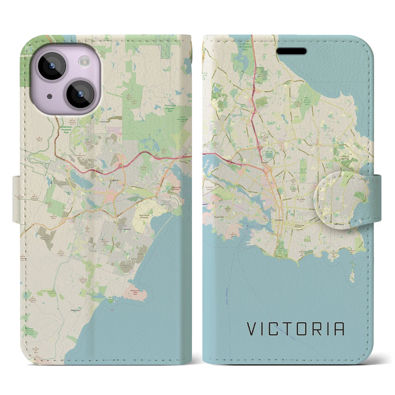 【ビクトリア(カナダ)】地図柄iPhoneケース(手帳タイプ)ナチュラル・iPhone 14 用