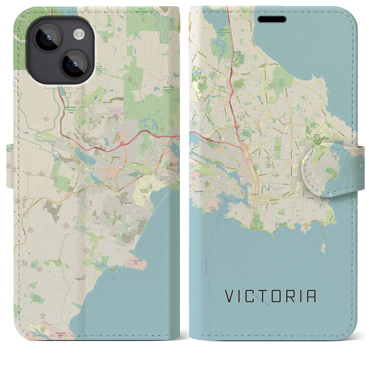 【ビクトリア(カナダ)】地図柄iPhoneケース(手帳タイプ)ナチュラル・iPhone 14 Plus 用