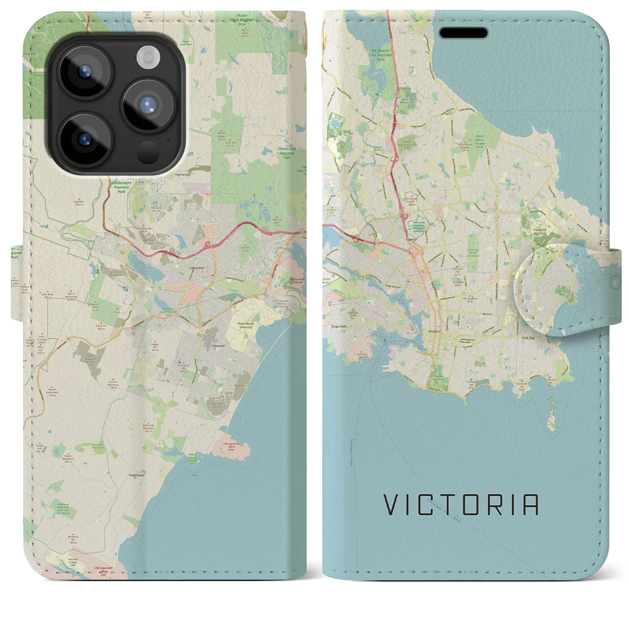 【ビクトリア(カナダ)】地図柄iPhoneケース(手帳タイプ)ナチュラル・iPhone 15 Pro Max 用