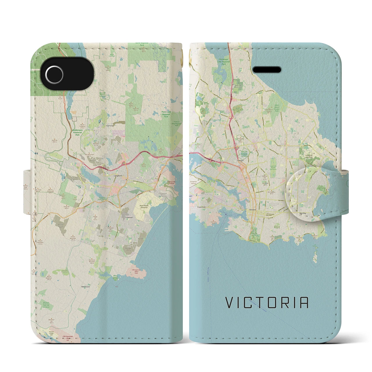 【ビクトリア(カナダ)】地図柄iPhoneケース(手帳タイプ)ナチュラル・iPhone SE(第3 / 第2世代) / 8 / 7 / 6s / 6 用