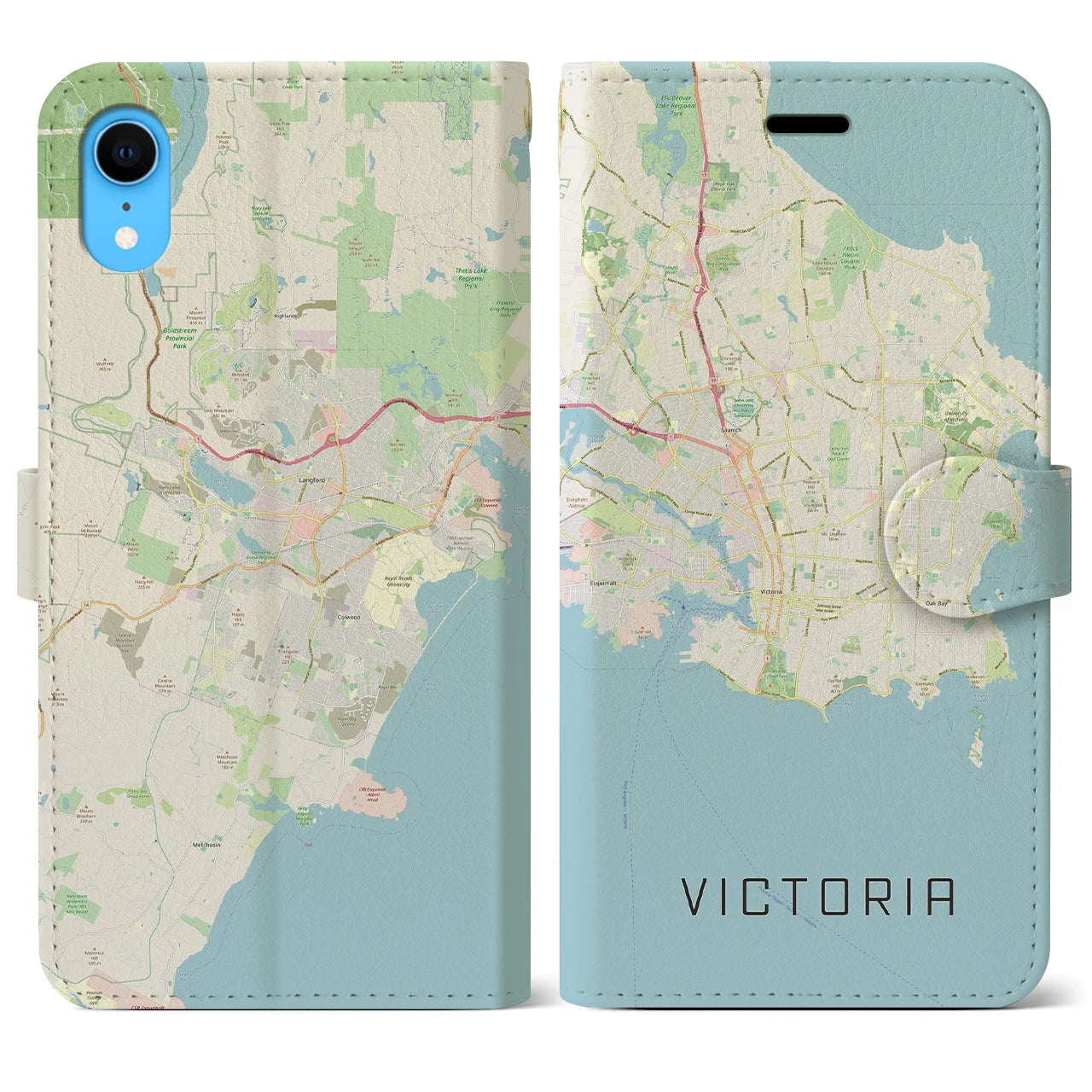 【ビクトリア(カナダ)】地図柄iPhoneケース(手帳タイプ)ナチュラル・iPhone XR 用