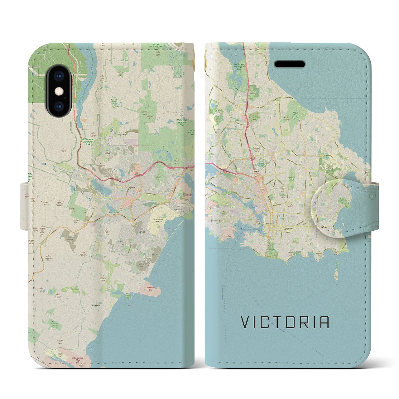 【ビクトリア(カナダ)】地図柄iPhoneケース(手帳タイプ)ナチュラル・iPhone XS / X 用