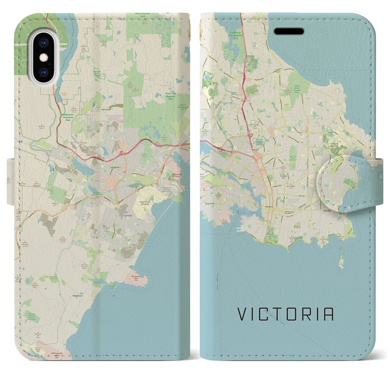 【ビクトリア(カナダ)】地図柄iPhoneケース(手帳タイプ)ナチュラル・iPhone XS Max 用