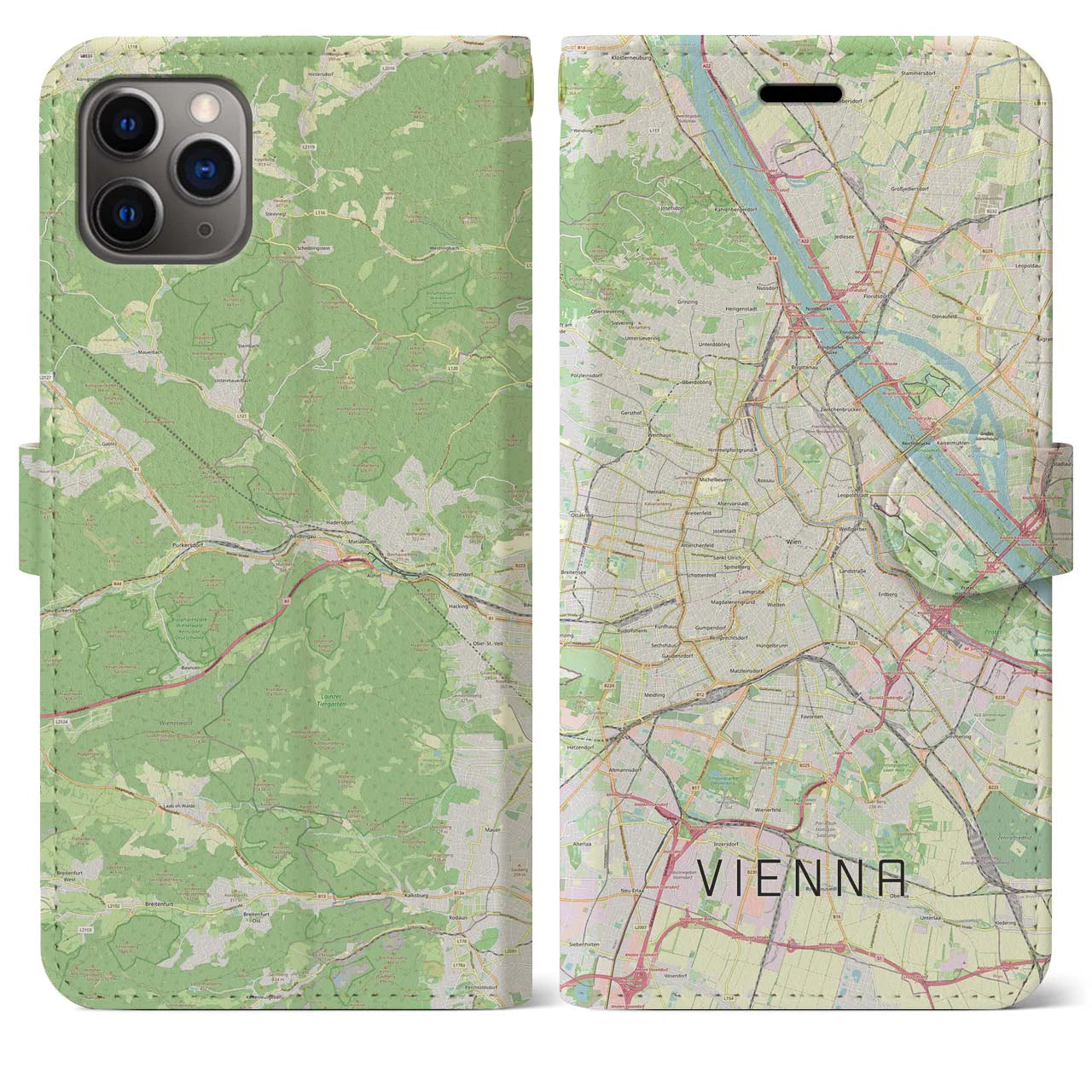 【ウィーン(オーストリア)】地図柄iPhoneケース(手帳タイプ)ナチュラル・iPhone 11 Pro Max 用