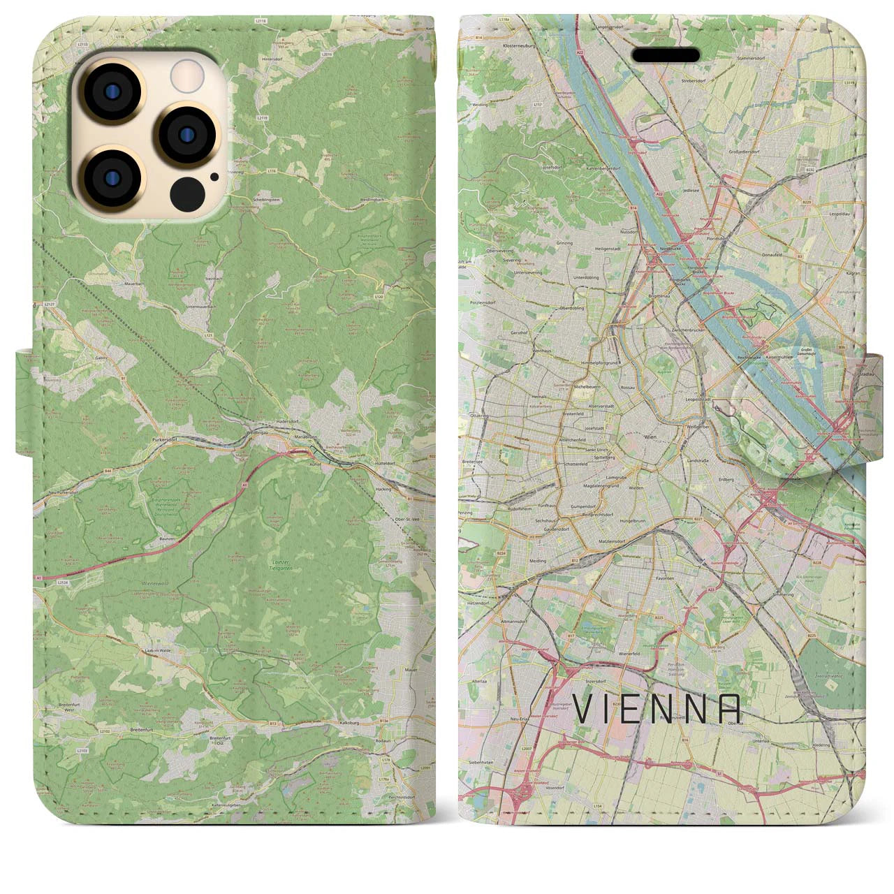 【ウィーン(オーストリア)】地図柄iPhoneケース(手帳タイプ)ナチュラル・iPhone 12 Pro Max 用