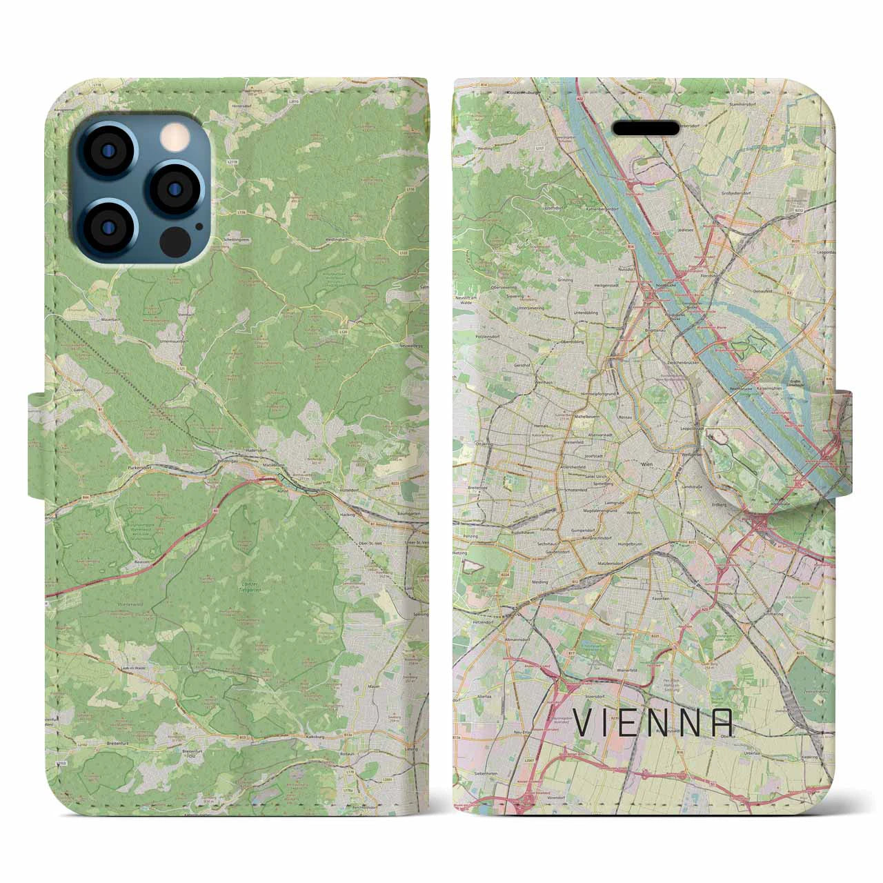 【ウィーン(オーストリア)】地図柄iPhoneケース(手帳タイプ)ナチュラル・iPhone 12 / 12 Pro 用