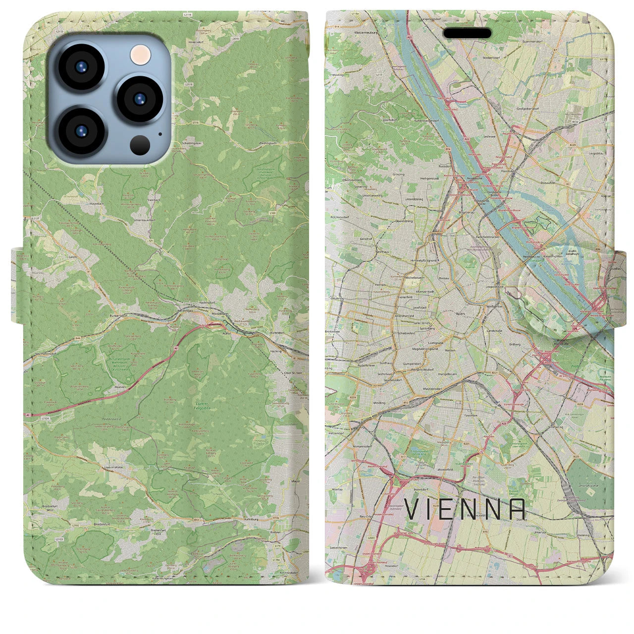 【ウィーン(オーストリア)】地図柄iPhoneケース(手帳タイプ)ナチュラル・iPhone 13 Pro Max 用