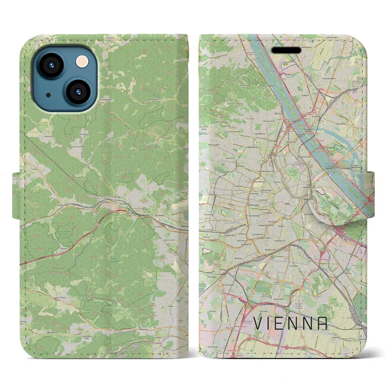 【ウィーン(オーストリア)】地図柄iPhoneケース(手帳タイプ)ナチュラル・iPhone 13 Pro 用