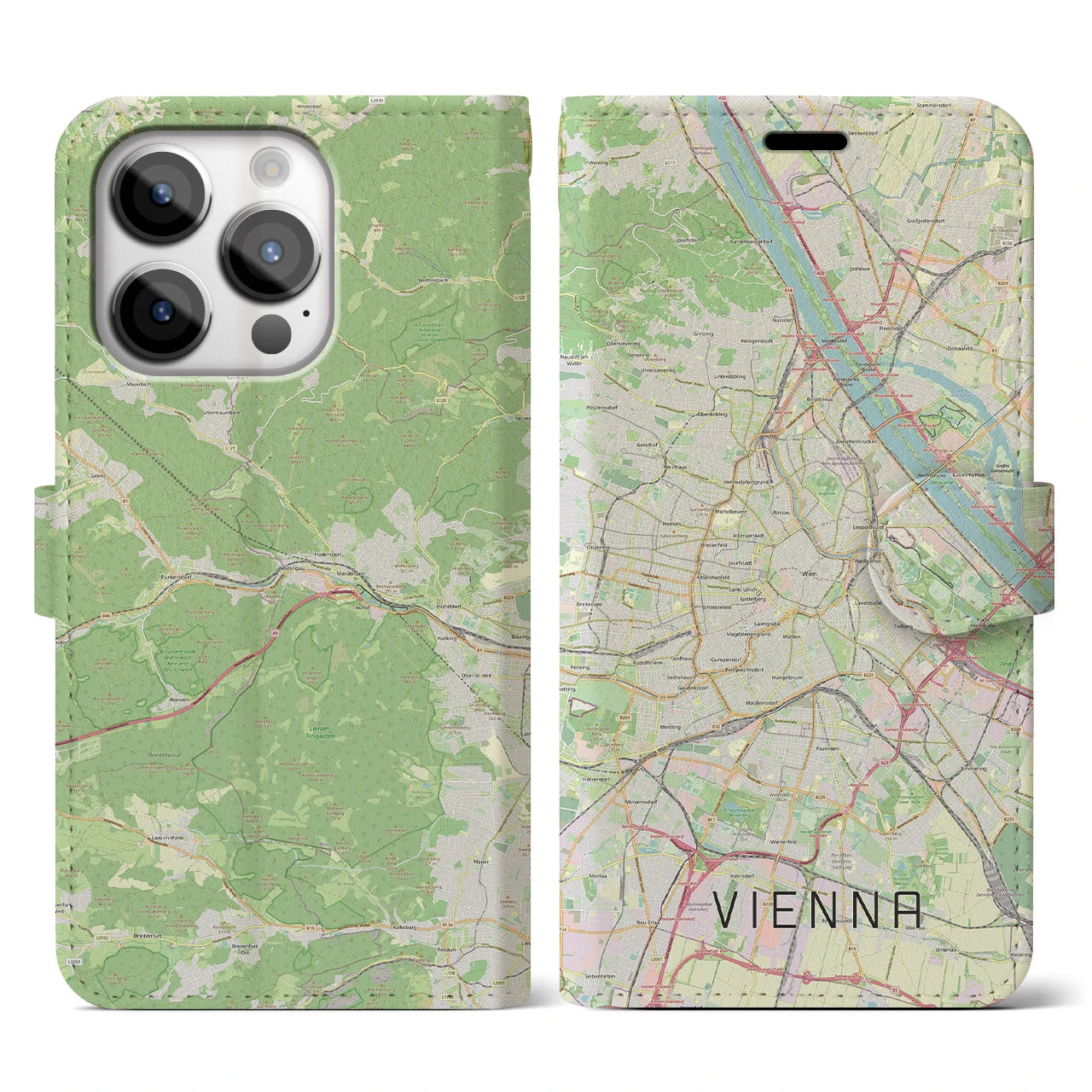 【ウィーン(オーストリア)】地図柄iPhoneケース(手帳タイプ)ナチュラル・iPhone 14 Pro 用