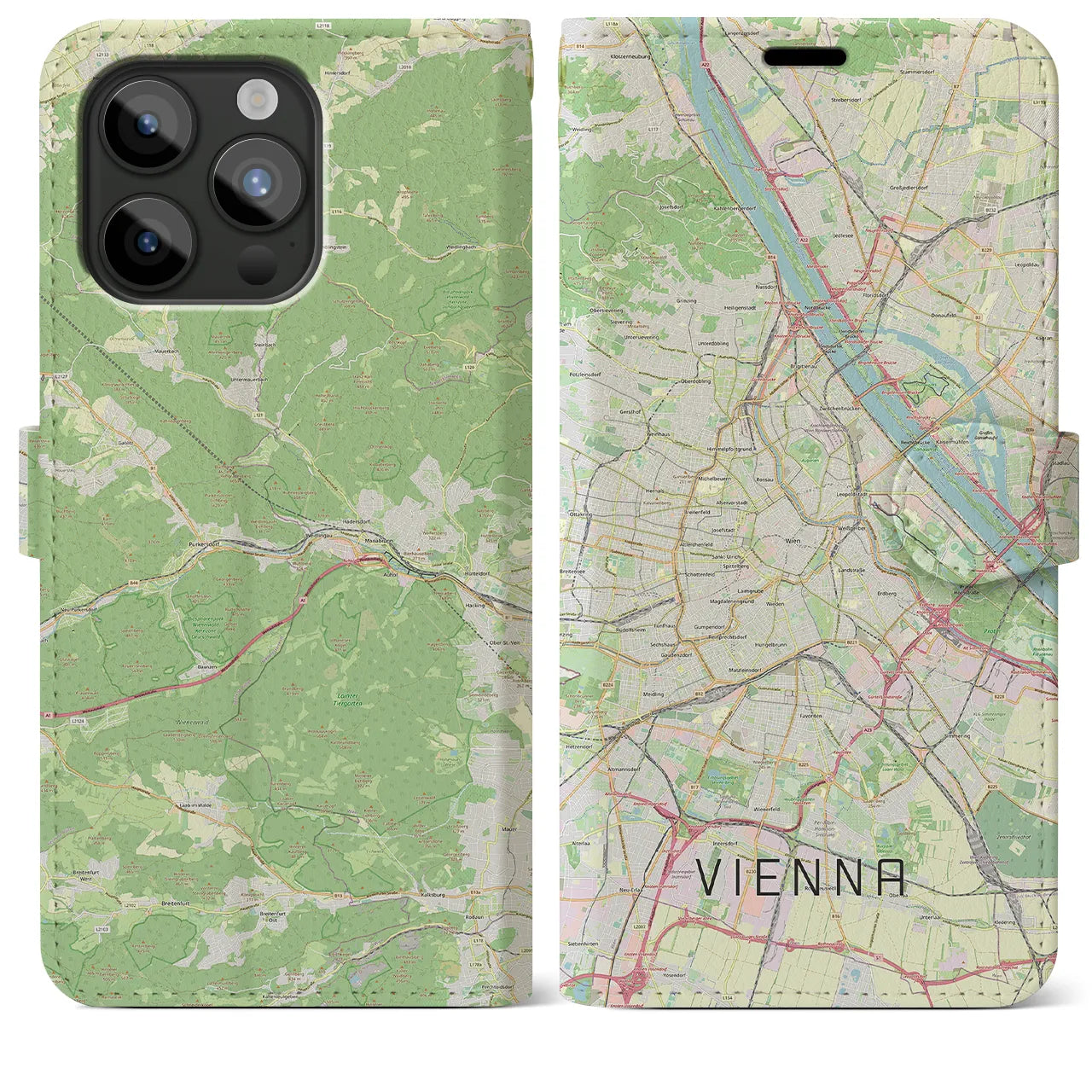 【ウィーン(オーストリア)】地図柄iPhoneケース(手帳タイプ)ナチュラル・iPhone 15 Pro Max 用