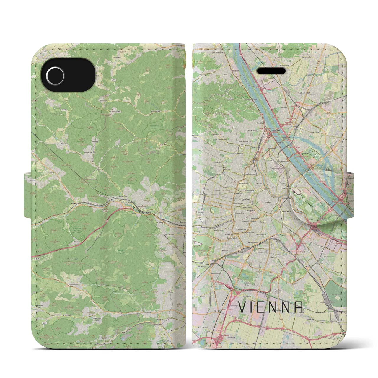【ウィーン(オーストリア)】地図柄iPhoneケース(手帳タイプ)ナチュラル・iPhone SE(第3 / 第2世代) / 8 / 7 / 6s / 6 用