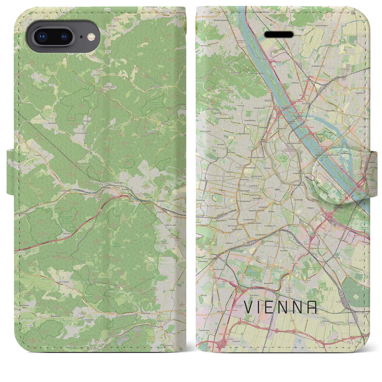 【ウィーン(オーストリア)】地図柄iPhoneケース(手帳タイプ)ナチュラル・iPhone 8Plus /7Plus / 6sPlus / 6Plus 用