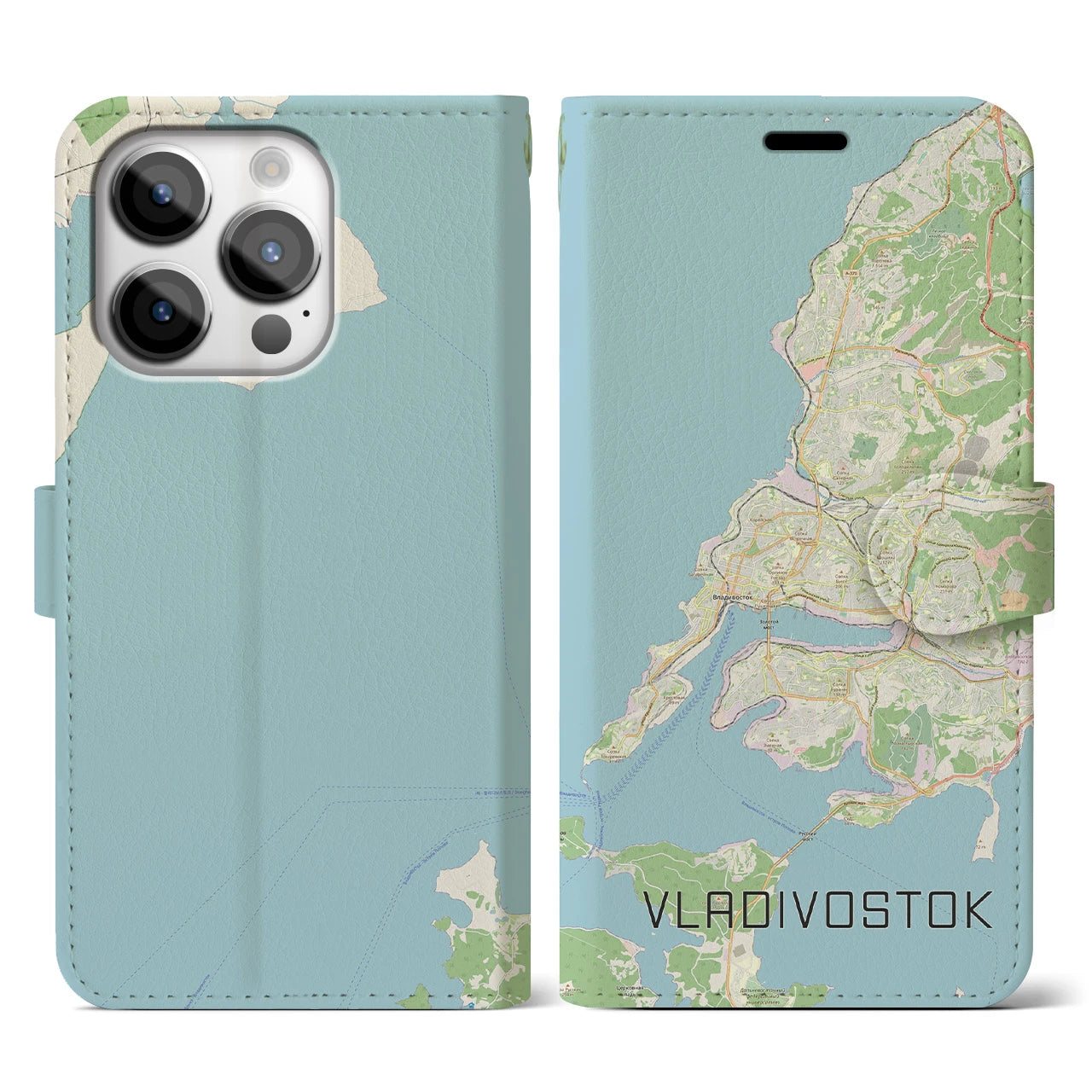【ウラジオストク(ロシア)】地図柄iPhoneケース(手帳タイプ)ナチュラル・iPhone 14 Pro 用