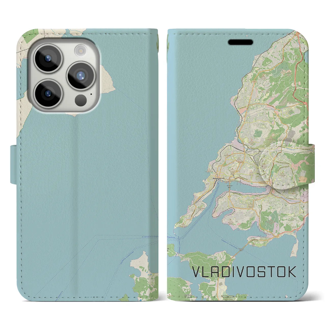 【ウラジオストク(ロシア)】地図柄iPhoneケース(手帳タイプ)ナチュラル・iPhone 15 Pro 用