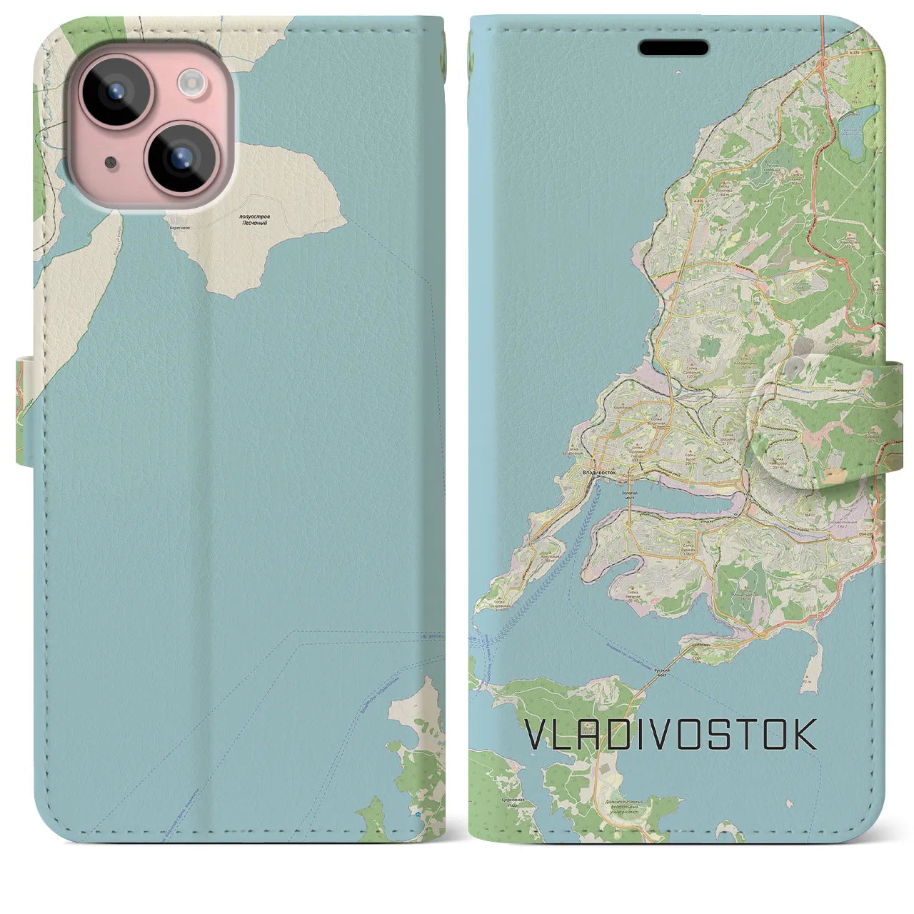 【ウラジオストク(ロシア)】地図柄iPhoneケース(手帳タイプ)ナチュラル・iPhone 15 Plus 用