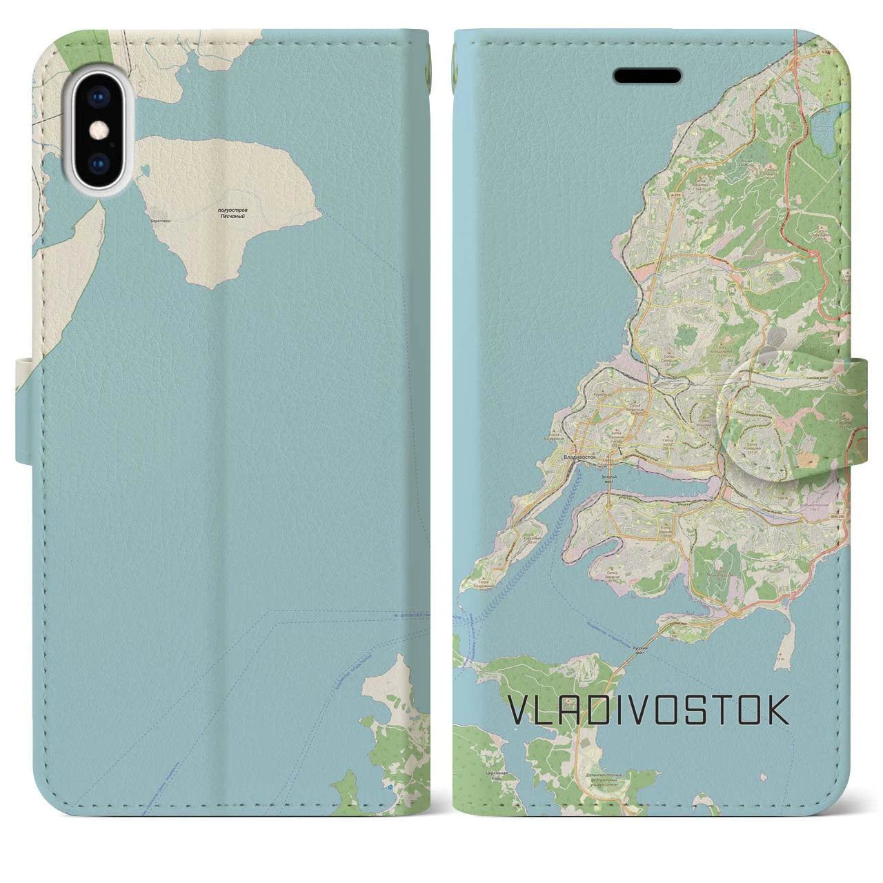【ウラジオストク(ロシア)】地図柄iPhoneケース(手帳タイプ)ナチュラル・iPhone XS Max 用