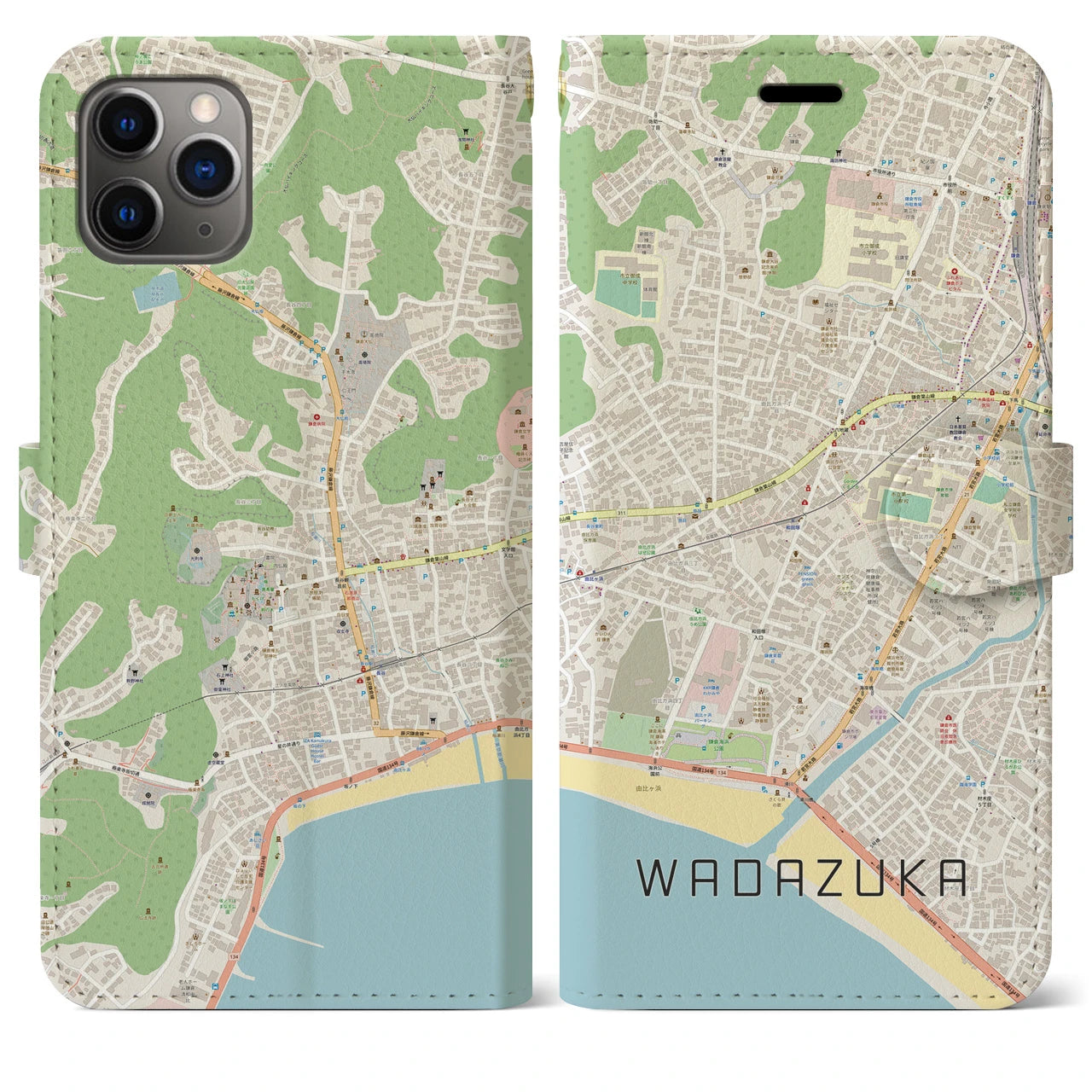 【和田塚(神奈川県)】地図柄iPhoneケース(手帳タイプ)ナチュラル・iPhone 11 Pro Max 用