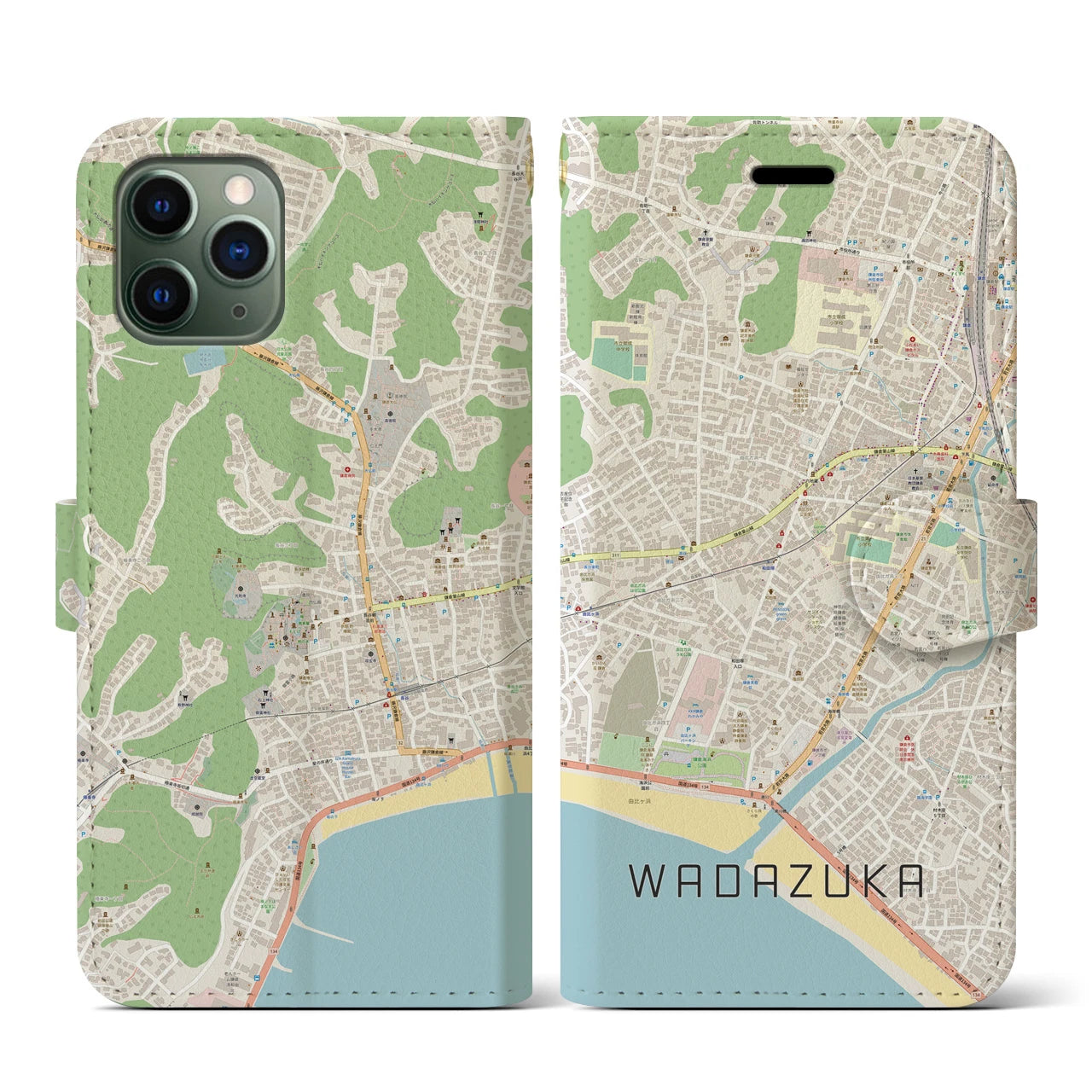 【和田塚(神奈川県)】地図柄iPhoneケース(手帳タイプ)ナチュラル・iPhone 11 Pro 用