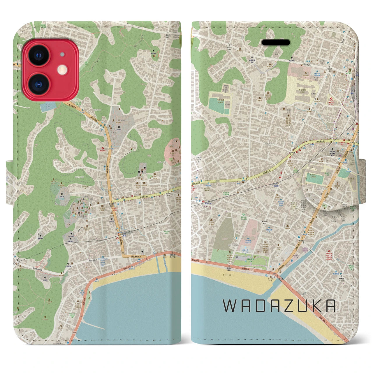 【和田塚(神奈川県)】地図柄iPhoneケース(手帳タイプ)ナチュラル・iPhone 11 用