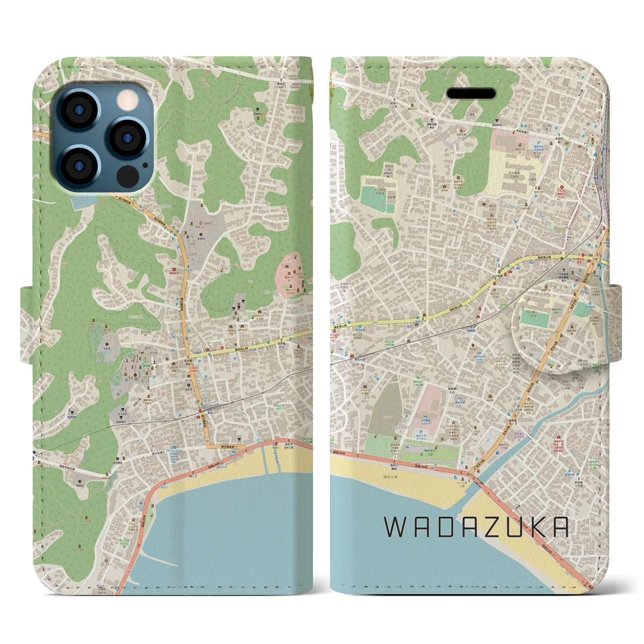 【和田塚(神奈川県)】地図柄iPhoneケース(手帳タイプ)ナチュラル・iPhone 12 / 12 Pro 用