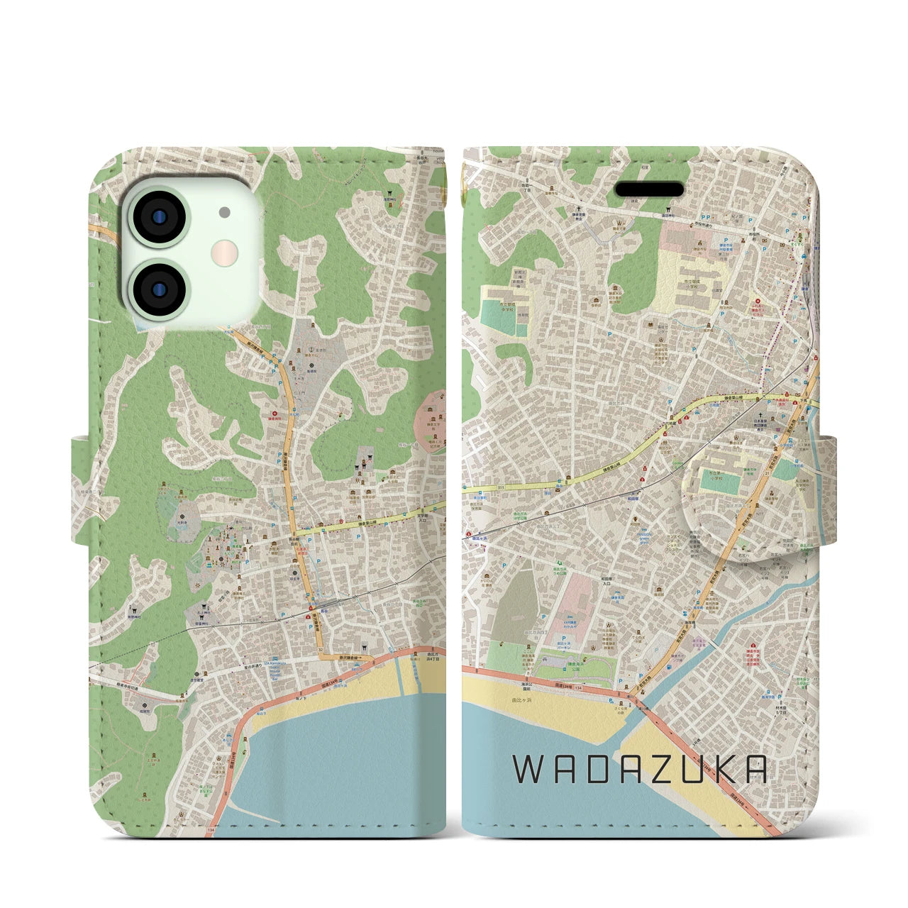 【和田塚(神奈川県)】地図柄iPhoneケース(手帳タイプ)ナチュラル・iPhone 12 mini 用