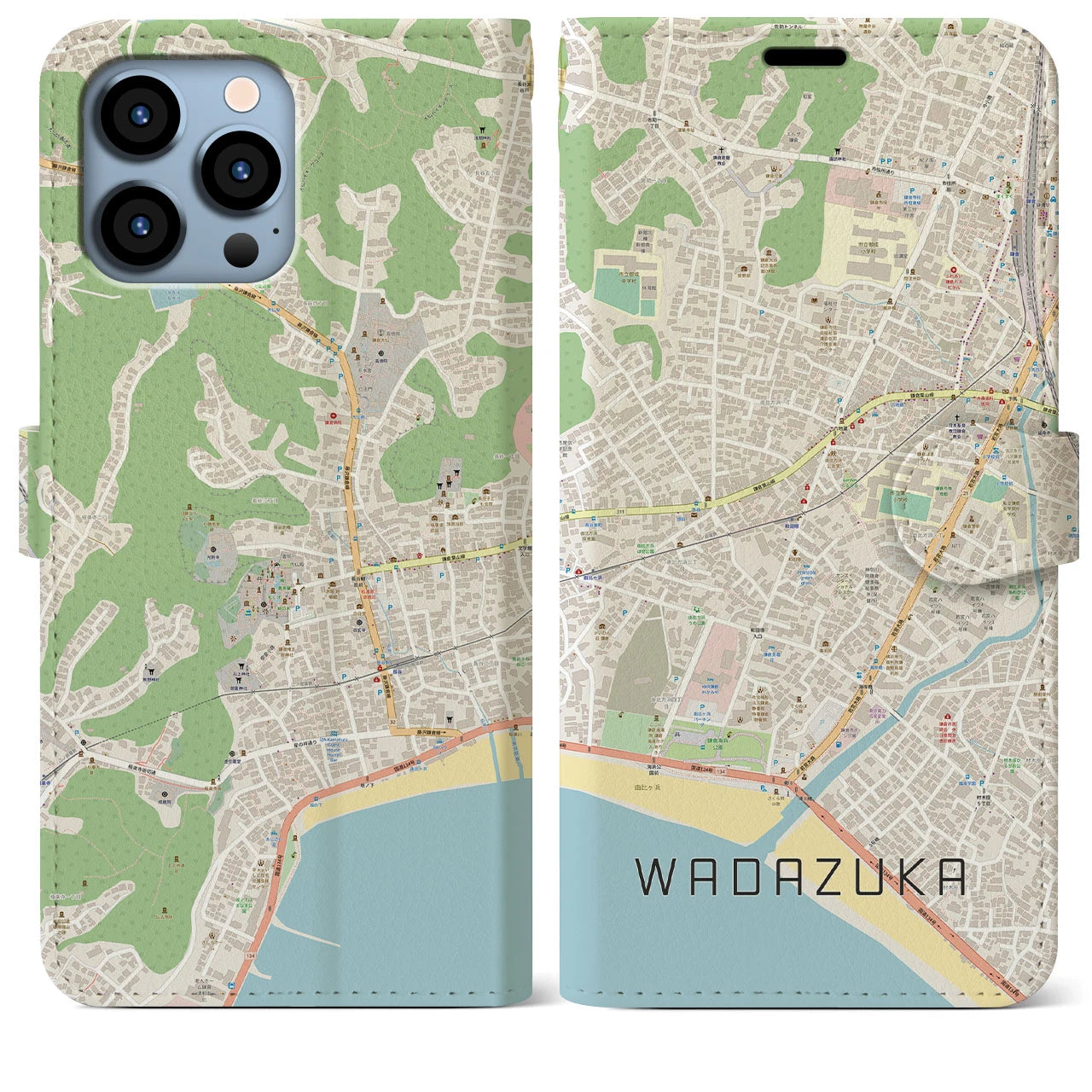 【和田塚(神奈川県)】地図柄iPhoneケース(手帳タイプ)ナチュラル・iPhone 13 Pro Max 用