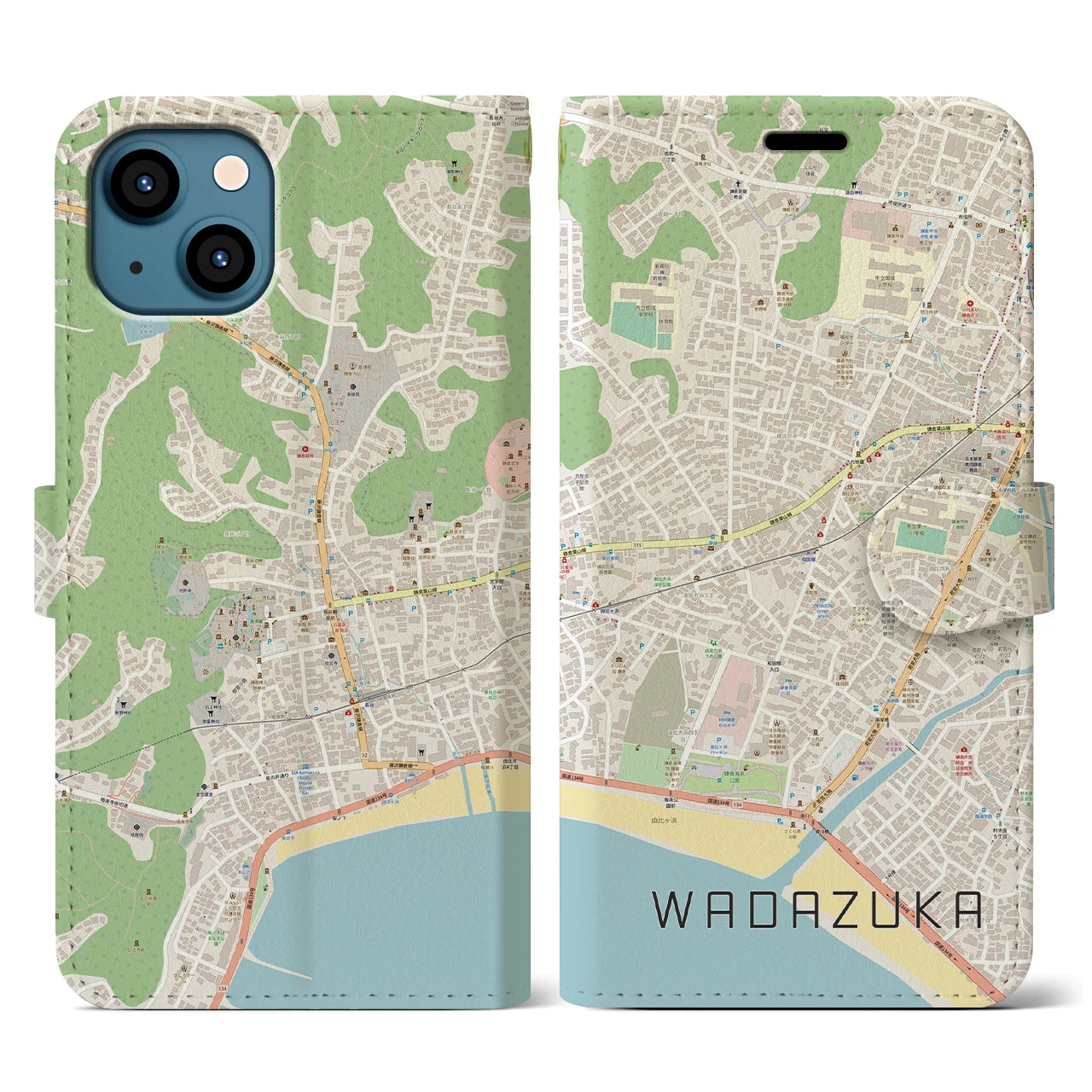 【和田塚(神奈川県)】地図柄iPhoneケース(手帳タイプ)ナチュラル・iPhone 13 Pro 用