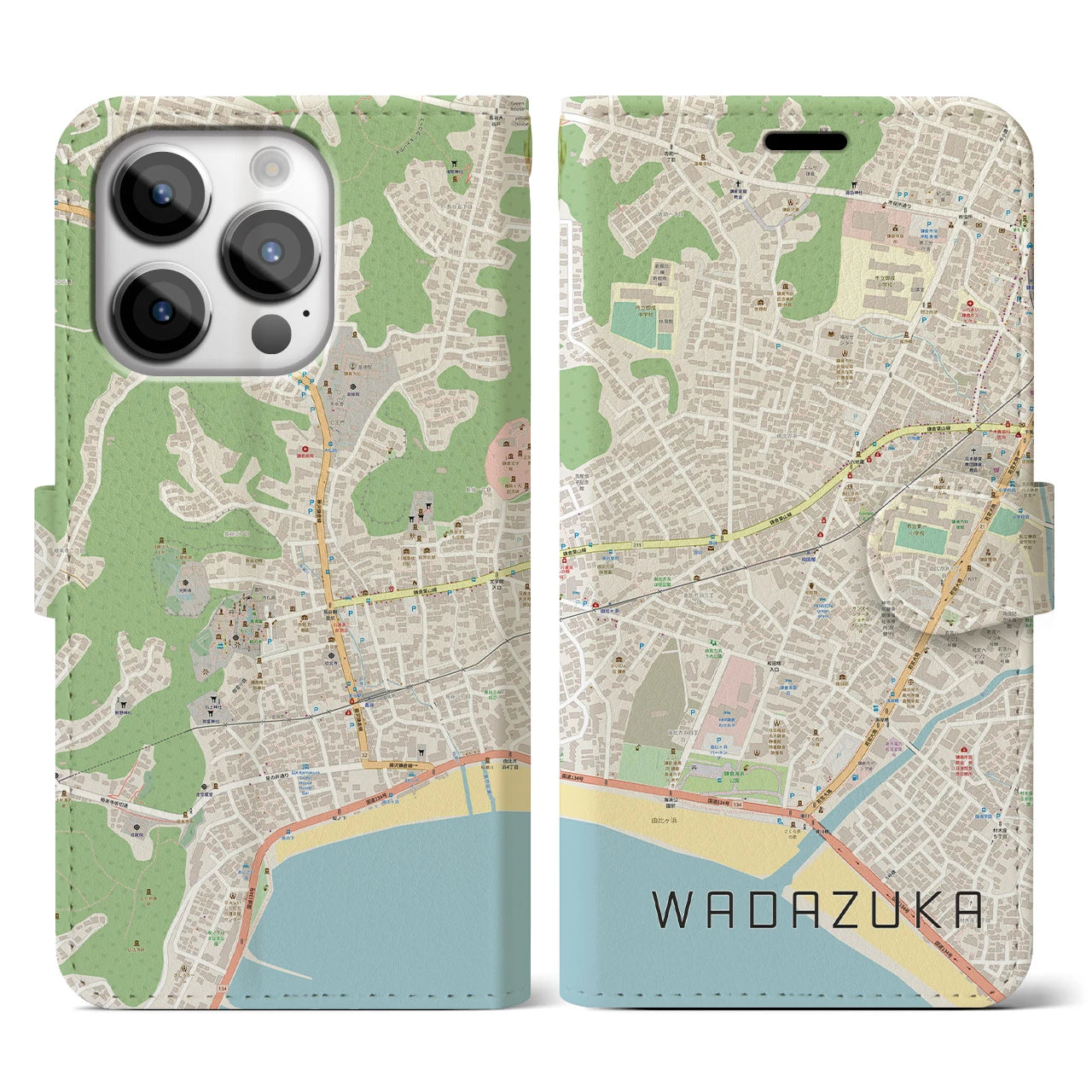 【和田塚(神奈川県)】地図柄iPhoneケース(手帳タイプ)ナチュラル・iPhone 14 Pro 用