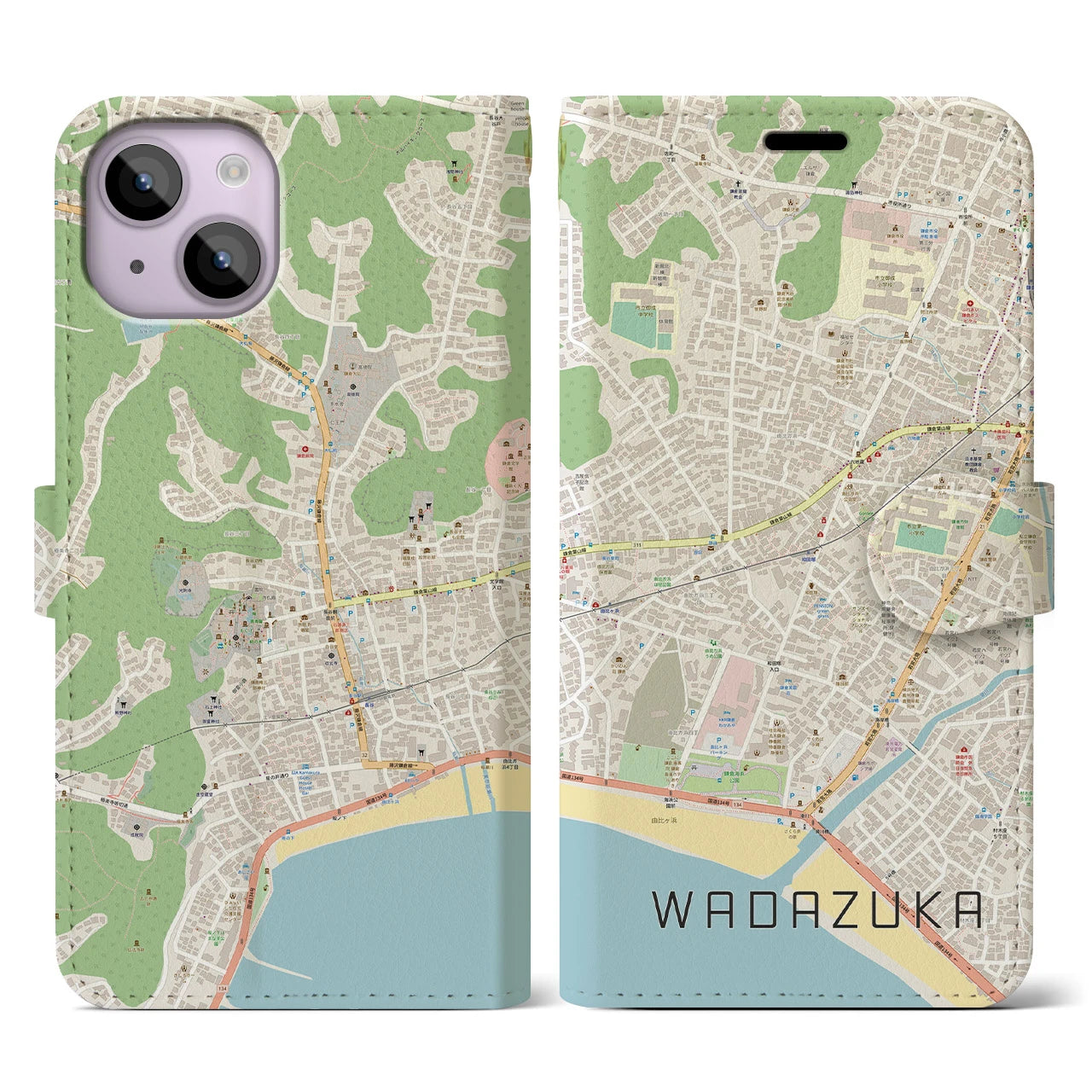 【和田塚(神奈川県)】地図柄iPhoneケース(手帳タイプ)ナチュラル・iPhone 14 用
