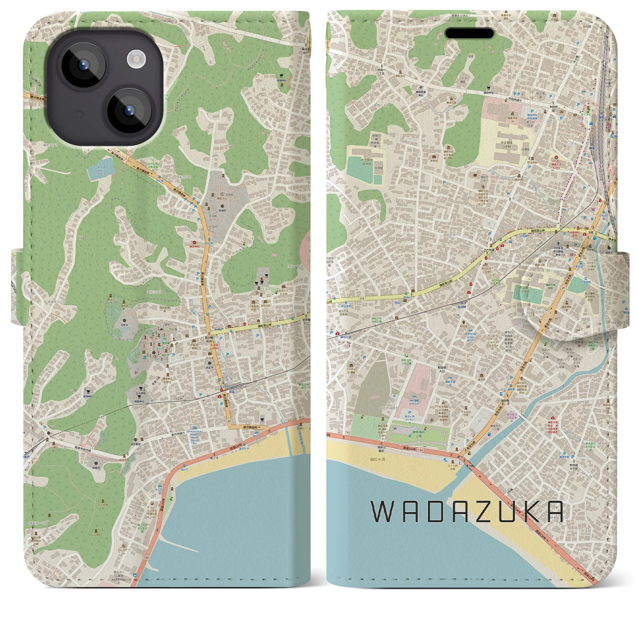 【和田塚(神奈川県)】地図柄iPhoneケース(手帳タイプ)ナチュラル・iPhone 14 Plus 用