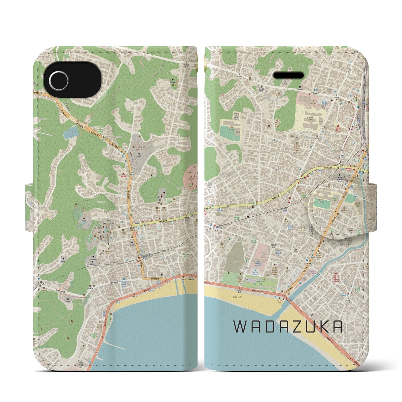 【和田塚(神奈川県)】地図柄iPhoneケース(手帳タイプ)ナチュラル・iPhone SE(第3 / 第2世代) / 8 / 7 / 6s / 6 用
