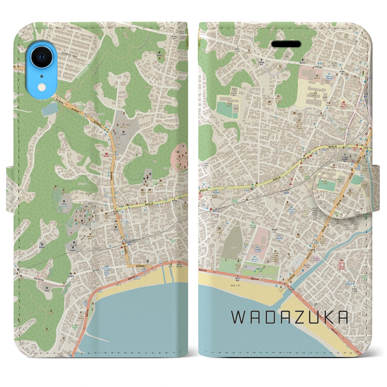 【和田塚(神奈川県)】地図柄iPhoneケース(手帳タイプ)ナチュラル・iPhone XR 用