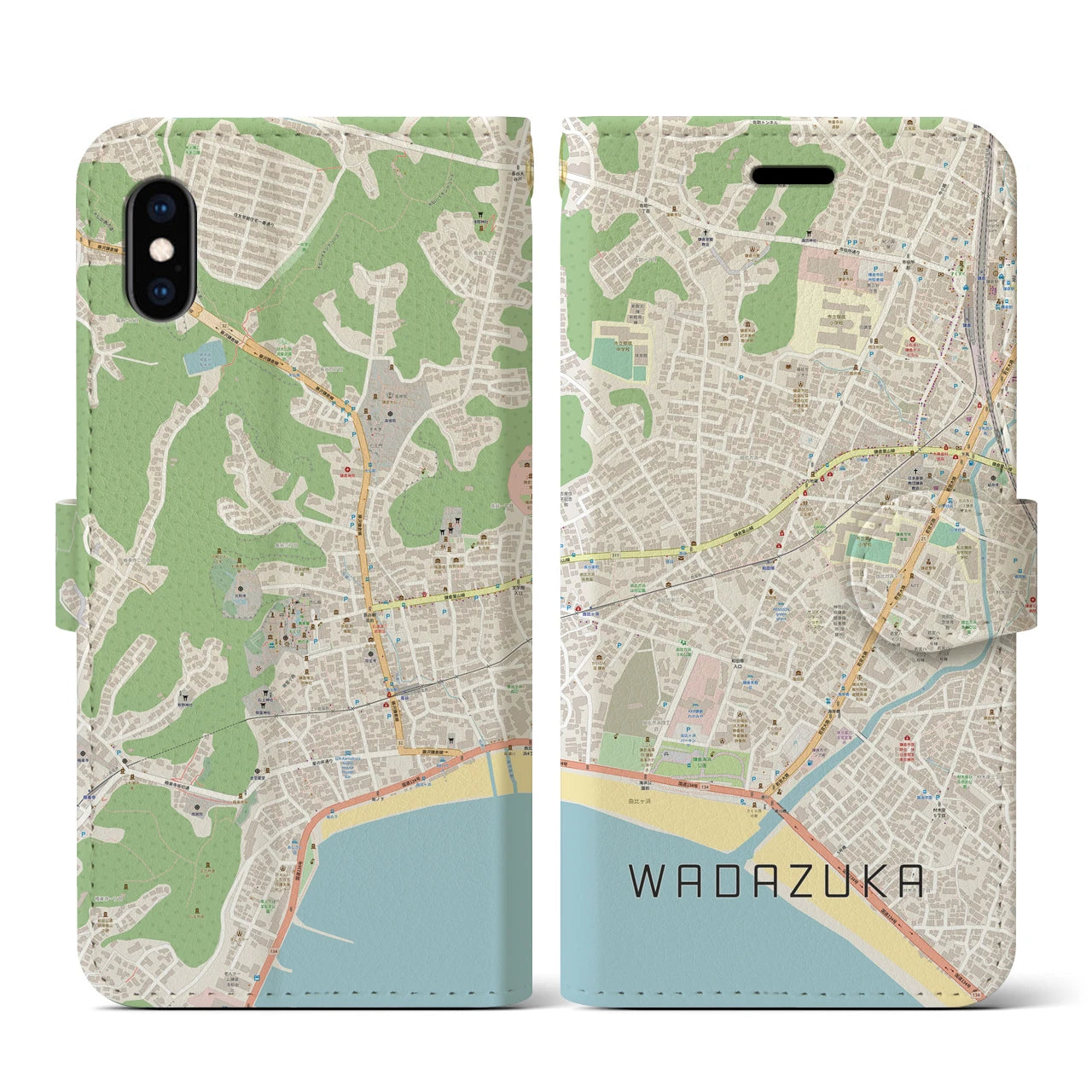 【和田塚(神奈川県)】地図柄iPhoneケース(手帳タイプ)ナチュラル・iPhone XS / X 用