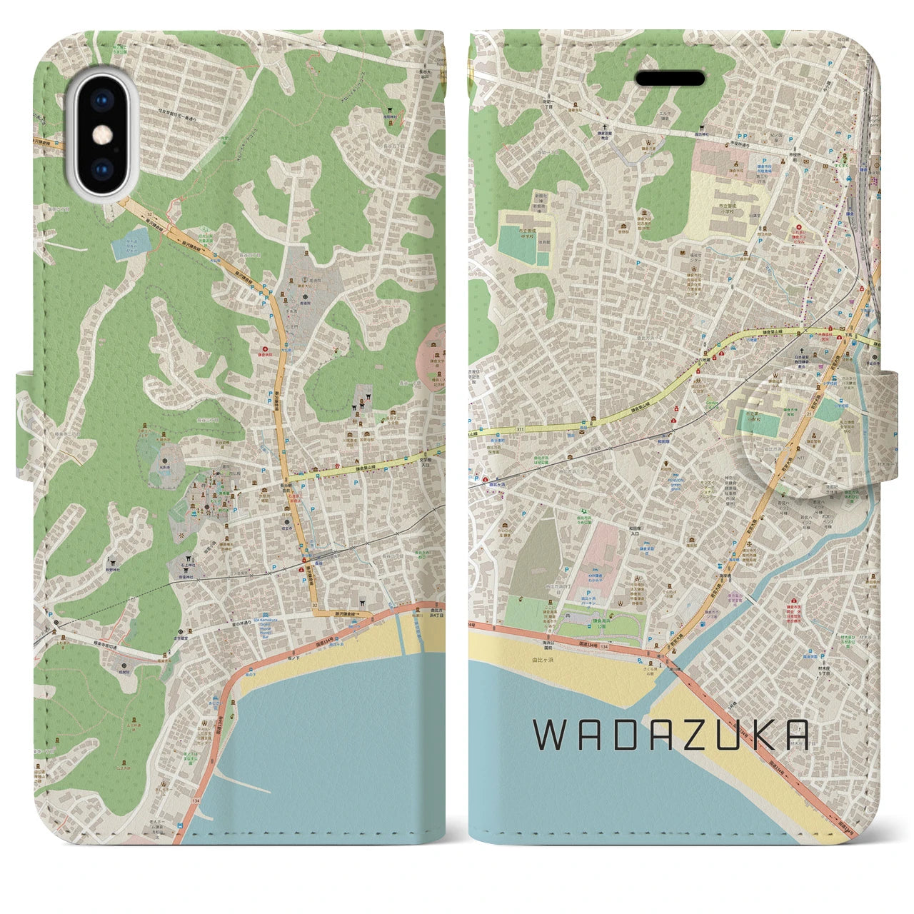 【和田塚(神奈川県)】地図柄iPhoneケース(手帳タイプ)ナチュラル・iPhone XS Max 用