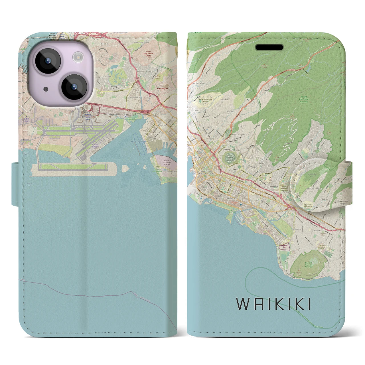 【ワイキキ2(アメリカ)】地図柄iPhoneケース(手帳タイプ)ナチュラル・iPhone 14 用