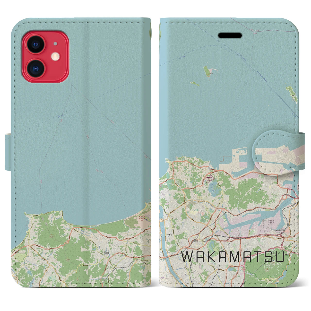 【若松(福岡県)】地図柄iPhoneケース(手帳タイプ)ナチュラル・iPhone 11 用