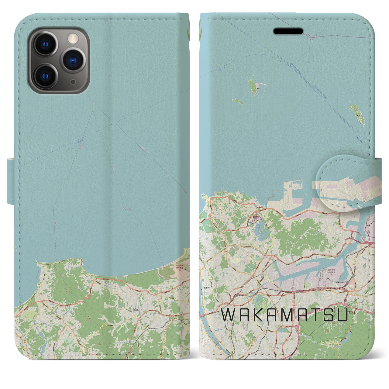 【若松(福岡県)】地図柄iPhoneケース(手帳タイプ)ナチュラル・iPhone 11 Pro Max 用