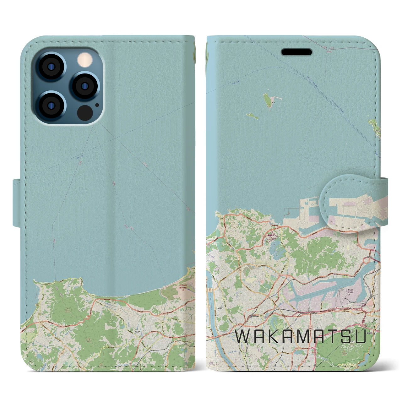 【若松(福岡県)】地図柄iPhoneケース(手帳タイプ)ナチュラル・iPhone 12 / 12 Pro 用
