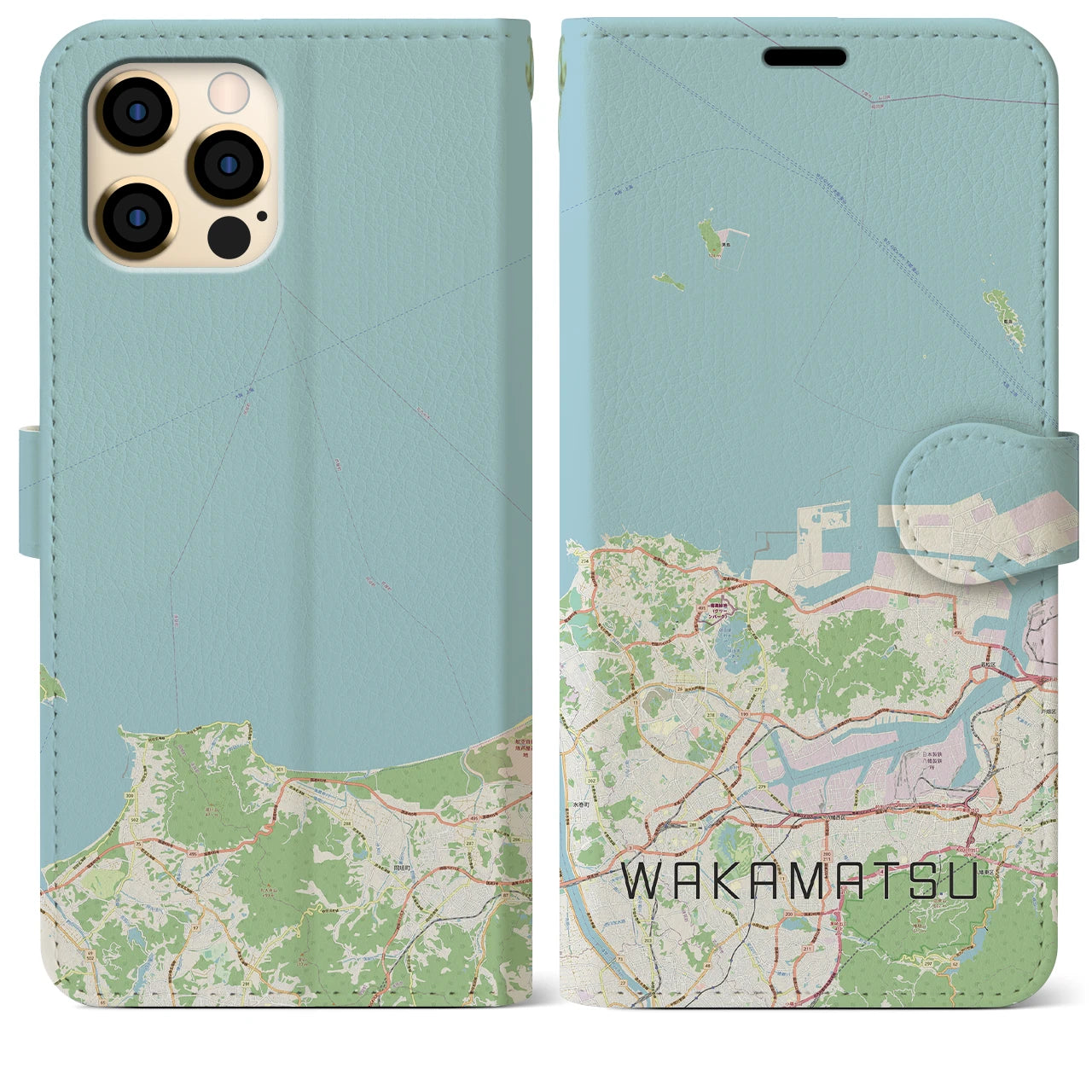 【若松(福岡県)】地図柄iPhoneケース(手帳タイプ)ナチュラル・iPhone 12 Pro Max 用