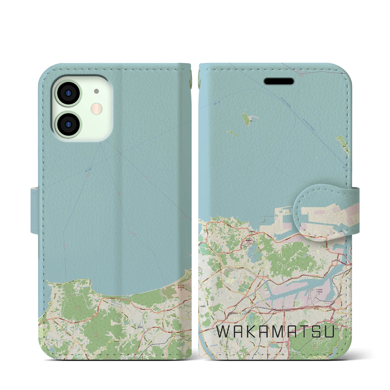 【若松(福岡県)】地図柄iPhoneケース(手帳タイプ)ナチュラル・iPhone 12 mini 用