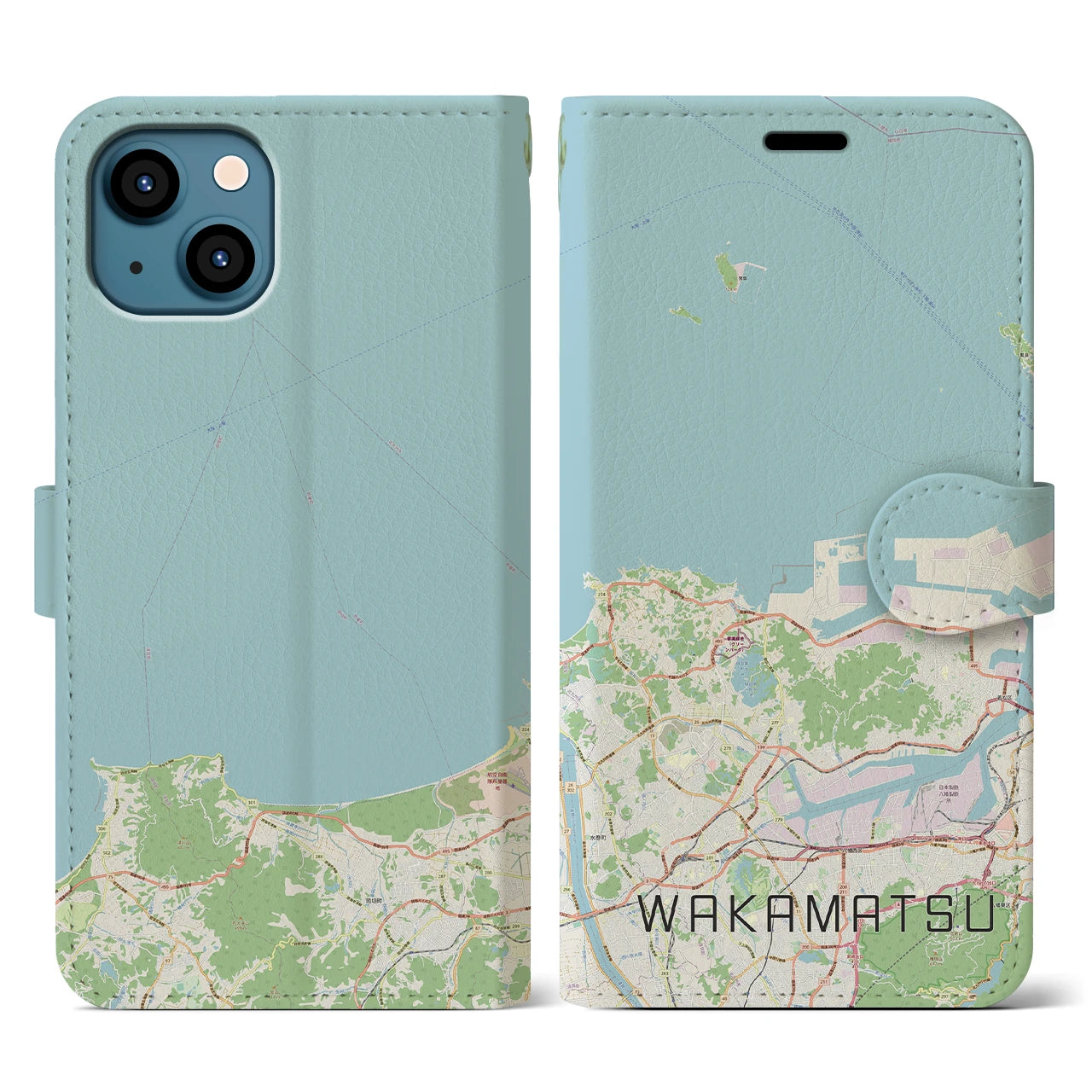 【若松(福岡県)】地図柄iPhoneケース(手帳タイプ)ナチュラル・iPhone 13 用