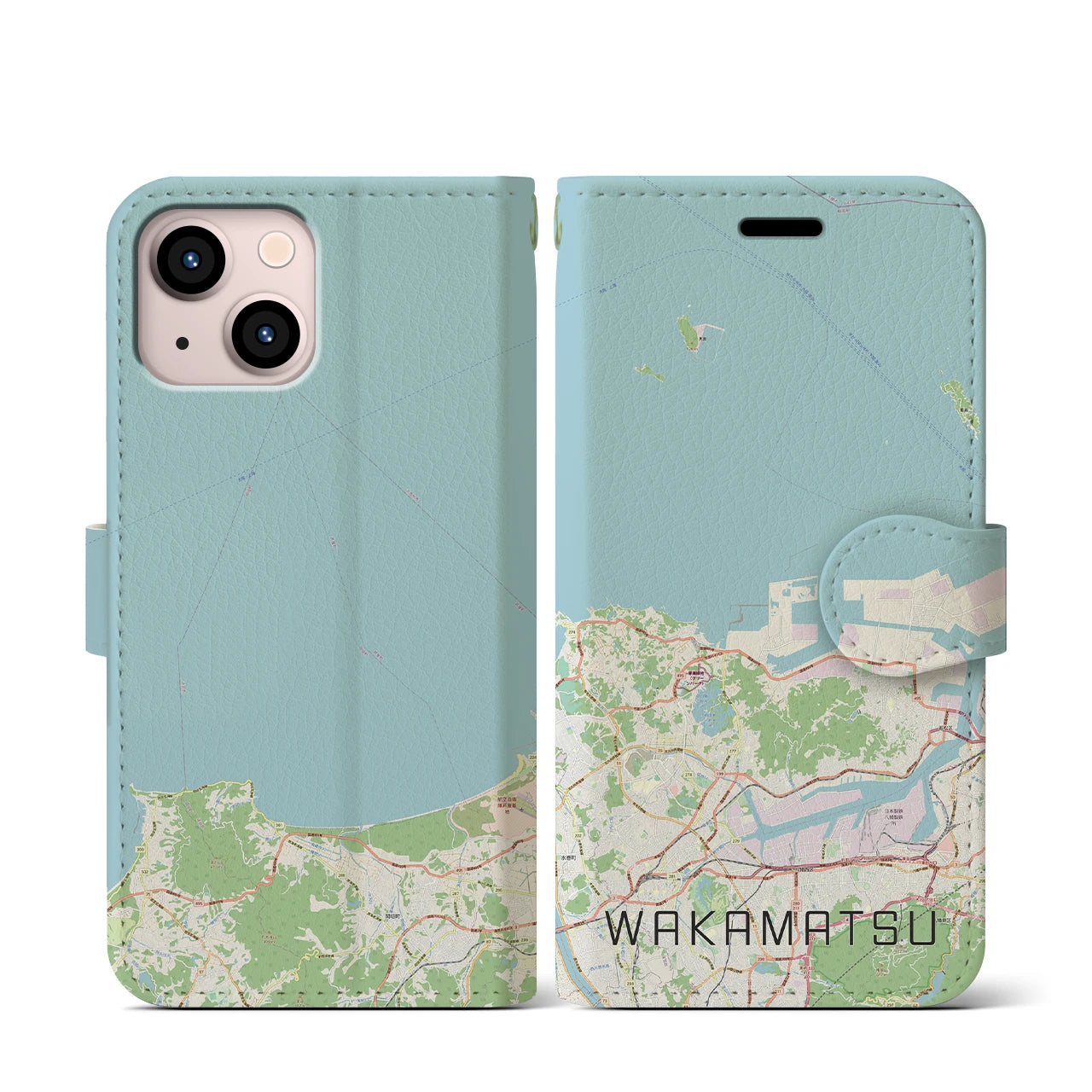 【若松(福岡県)】地図柄iPhoneケース(手帳タイプ)ナチュラル・iPhone 13 mini 用