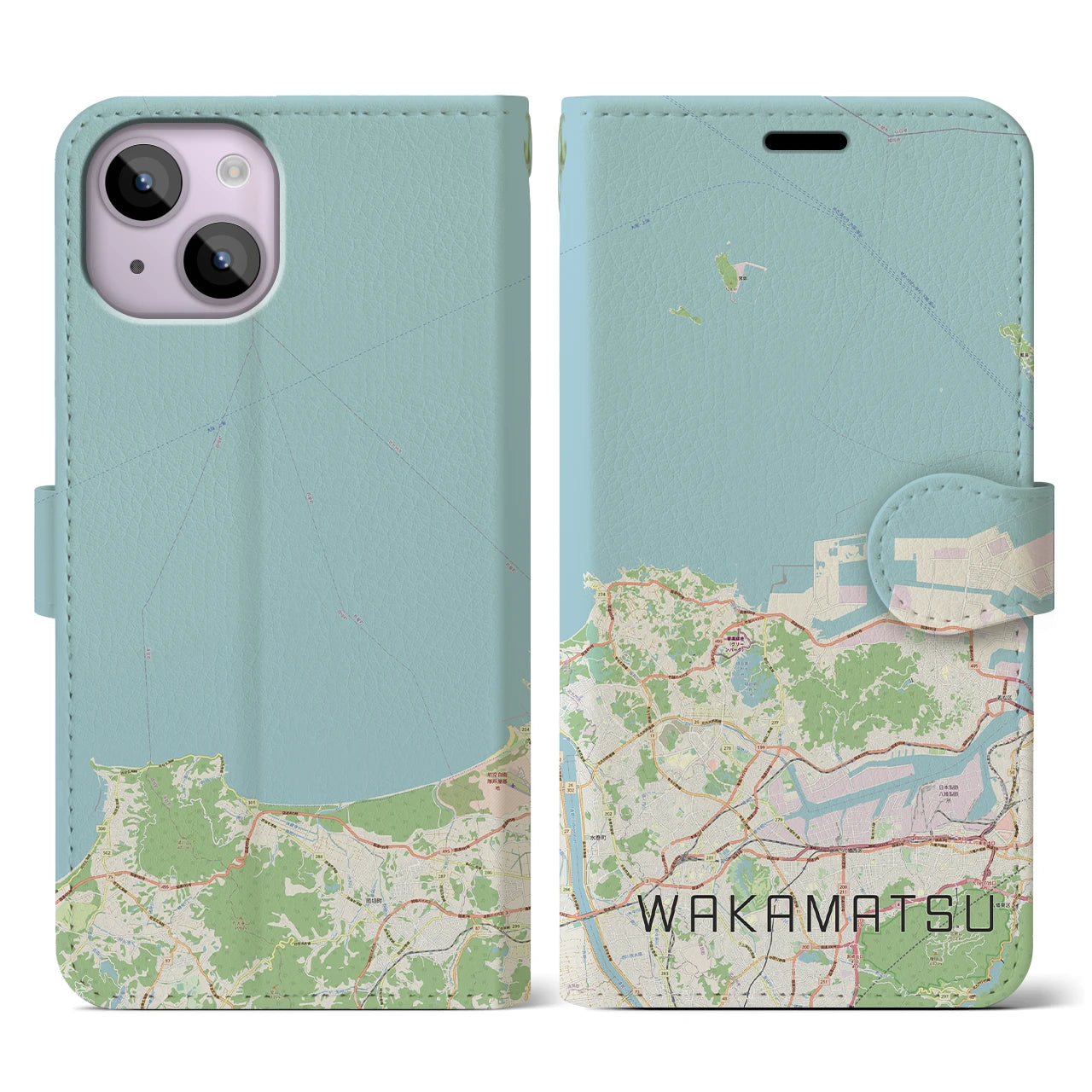 【若松(福岡県)】地図柄iPhoneケース(手帳タイプ)ナチュラル・iPhone 14 用