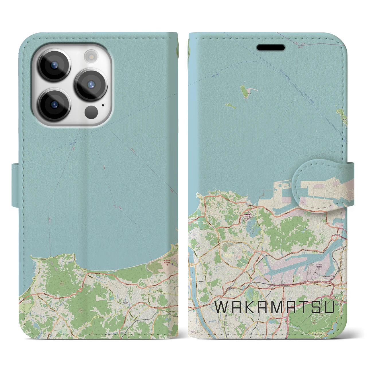 【若松(福岡県)】地図柄iPhoneケース(手帳タイプ)ナチュラル・iPhone 14 Pro 用