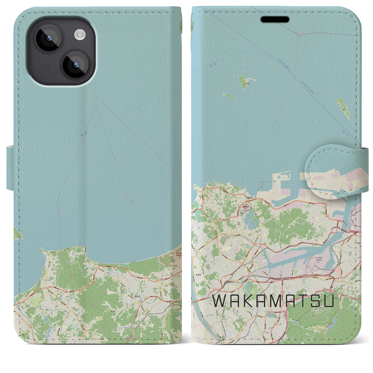 【若松(福岡県)】地図柄iPhoneケース(手帳タイプ)ナチュラル・iPhone 14 Plus 用
